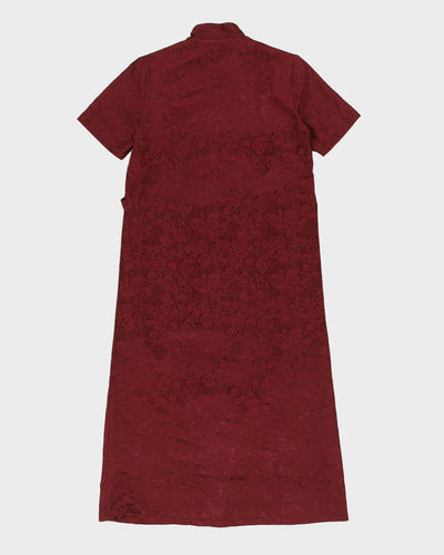 Burgundy Floral Jacquard Cheongsam Dress - S