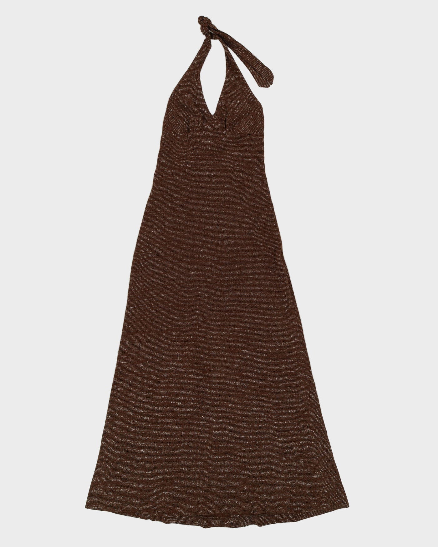 Vintage 1970s Brown Metallic Maxi Dress - S