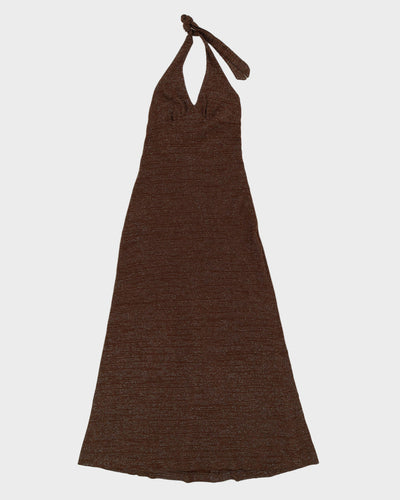 Vintage 1970s Brown Metallic Maxi Dress - S