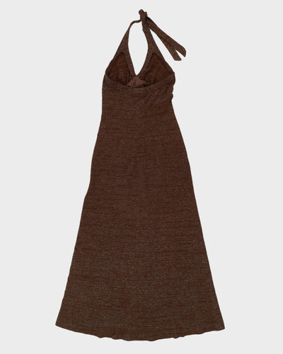 Vintage 1970s Brown Metallic Maxi Dress - S