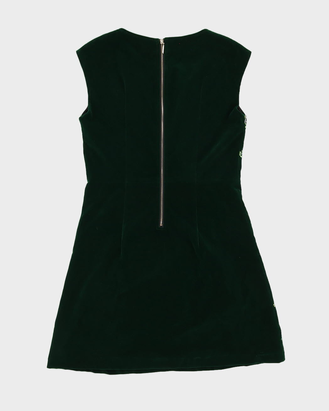Green Embroidered Velvet Sleeveless Dress - S