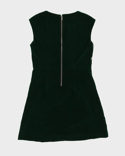 Green Embroidered Velvet Sleeveless Dress - S