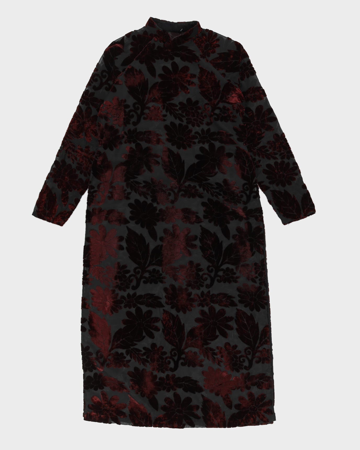 Burgundy Velvet Devore Cheongsam Tunic - M