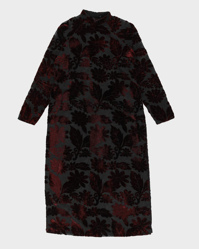 Burgundy Velvet Devore Cheongsam Tunic - M