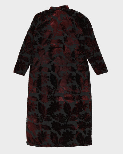 Burgundy Velvet Devore Cheongsam Tunic - M