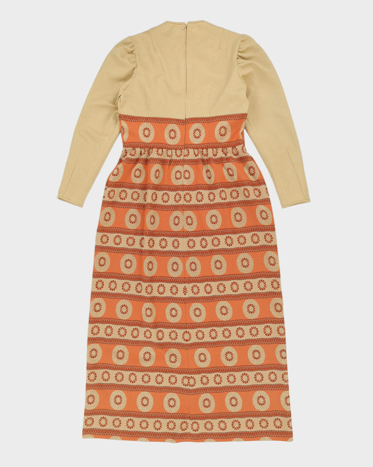 Vintage 1970s Orange And Gold Maxi Dress - M