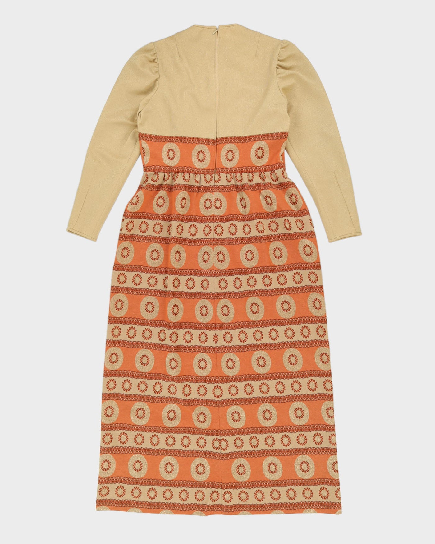 Vintage 1970s Orange And Gold Maxi Dress - M
