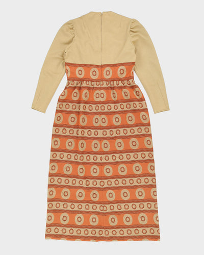 Vintage 1970s Orange And Gold Maxi Dress - M