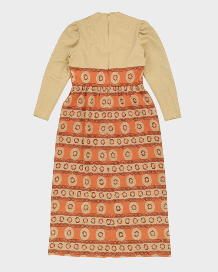 Vintage 1970s Orange And Gold Maxi Dress - M
