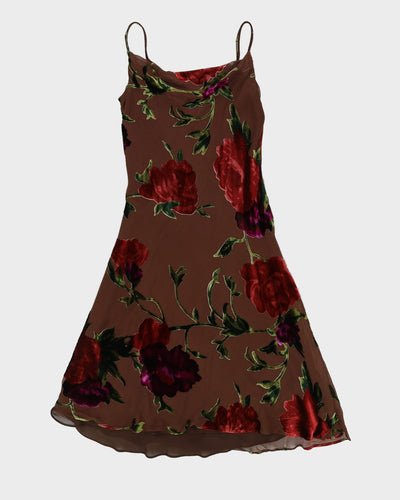 Cut On The Bias Brown Velvet Devore Dress - M