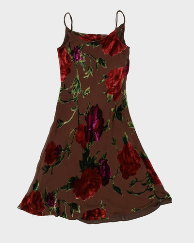 Cut On The Bias Brown Velvet Devore Dress - M