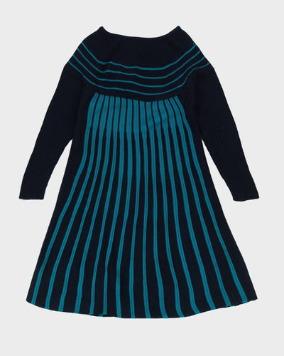 Blue Striped Knitted A-Line Dress - M