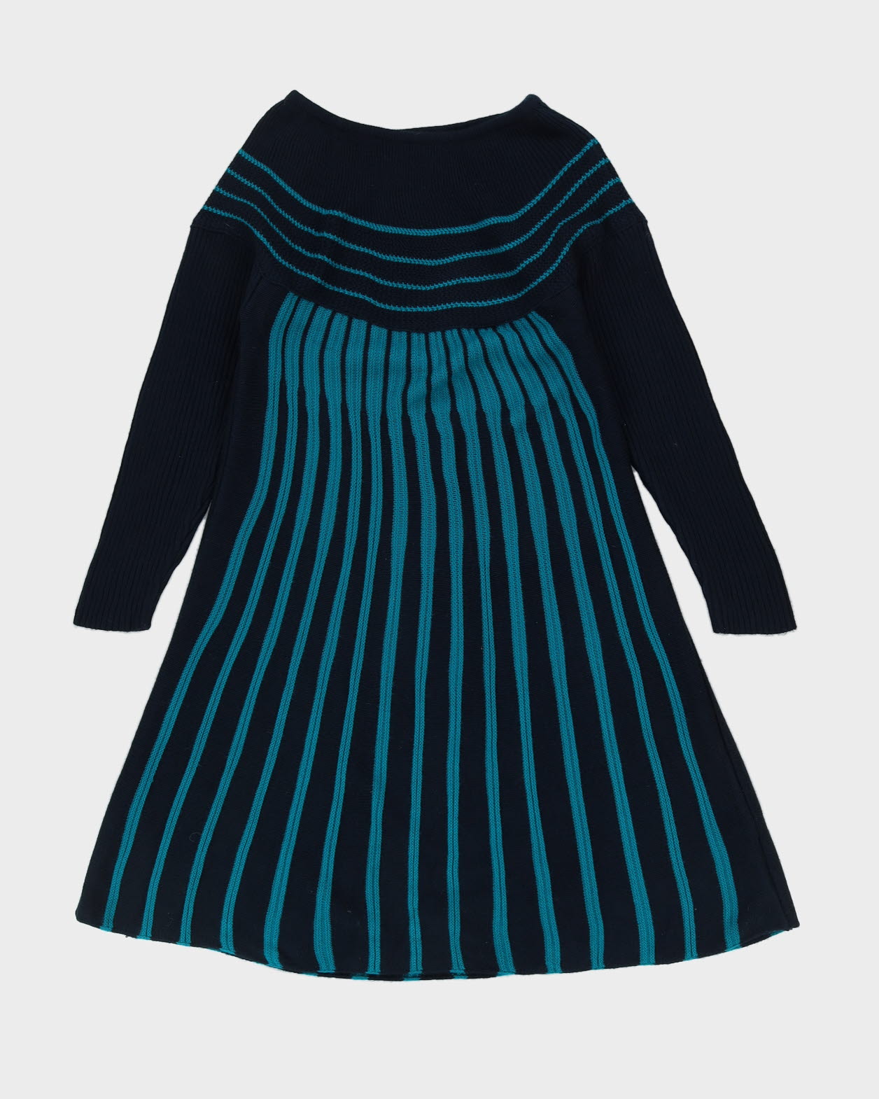 Blue Striped Knitted A-Line Dress - M