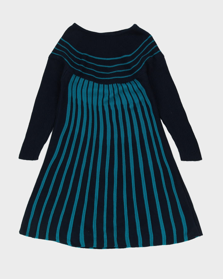 Blue Striped Knitted A-Line Dress - M