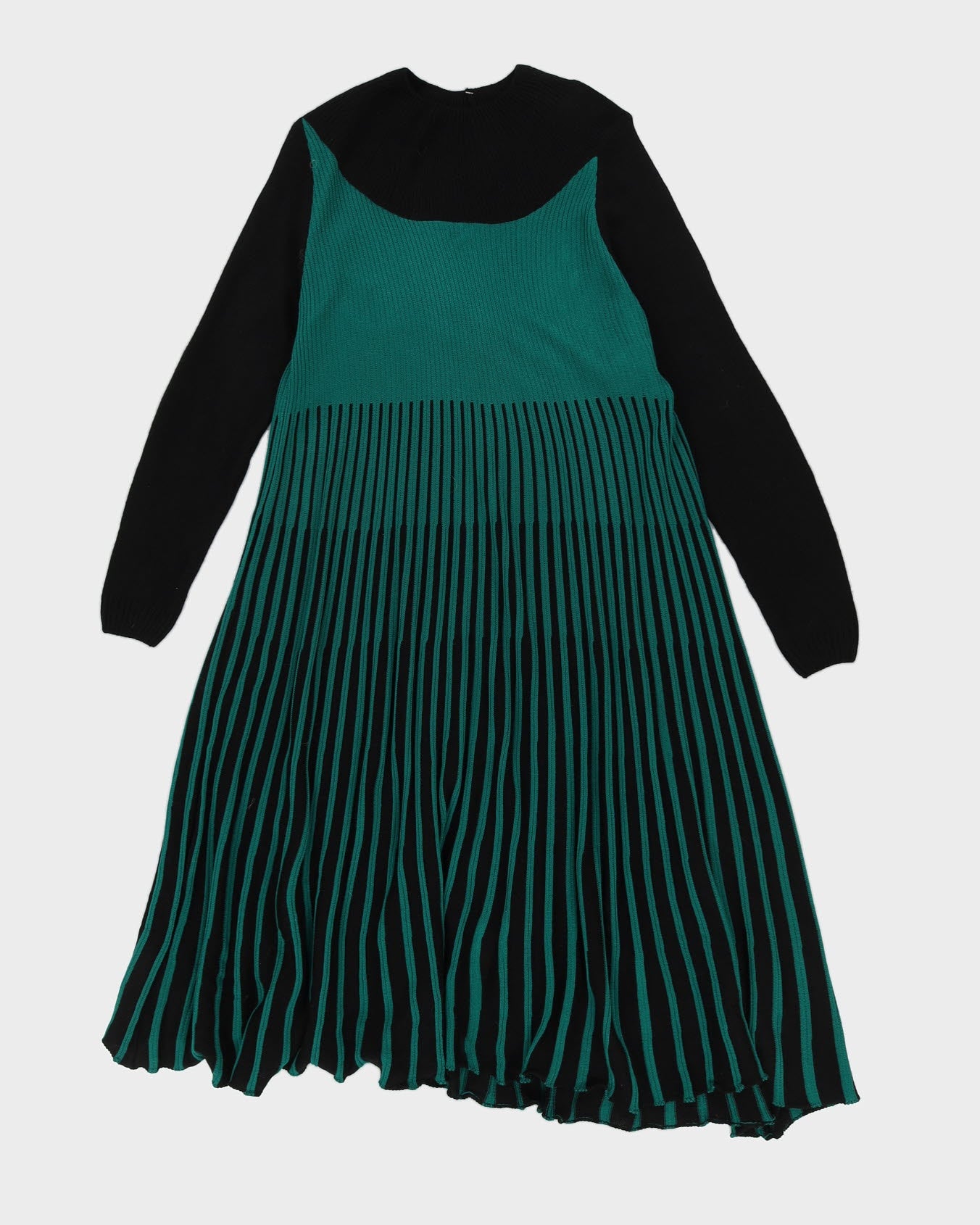 Black And Green Knitted A-Line Dress - M