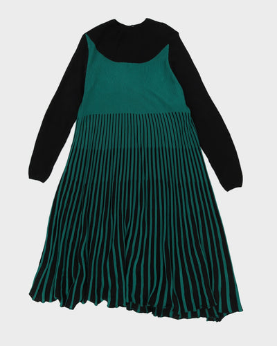 Black And Green Knitted A-Line Dress - M