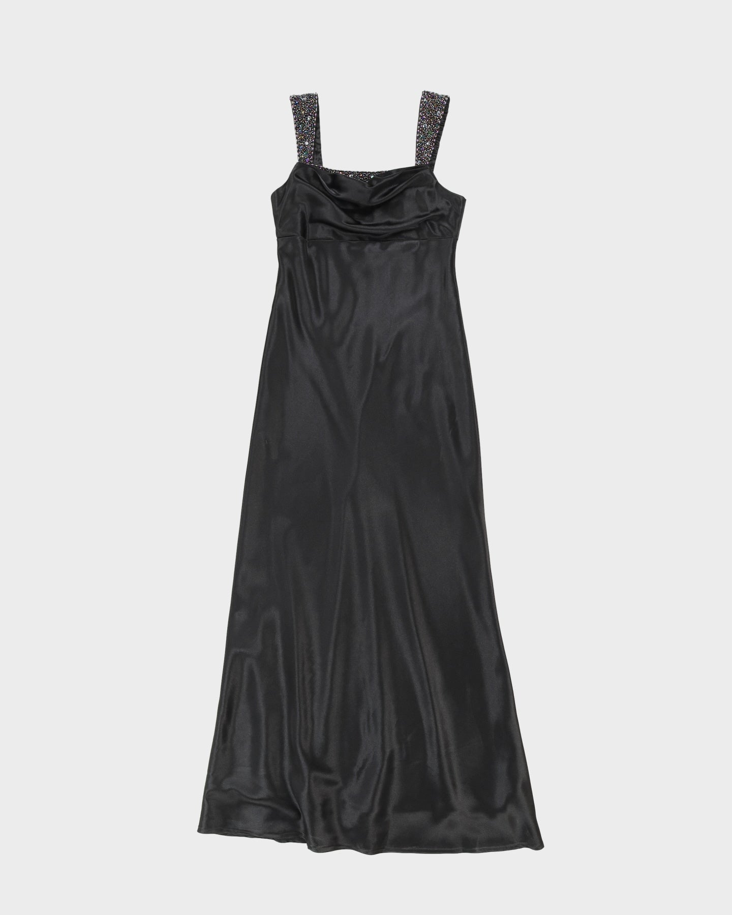 Black Satin Beaded Evening Dress - XS