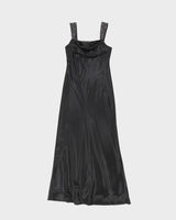 Black Satin Beaded Evening Dress - XS