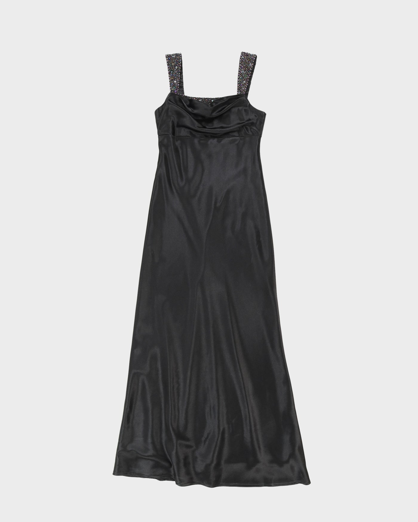 Black Satin Beaded Evening Dress - XS