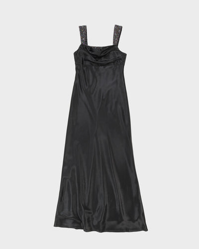 Black Satin Beaded Evening Dress - XS