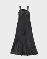 Black Satin Beaded Evening Dress - XS