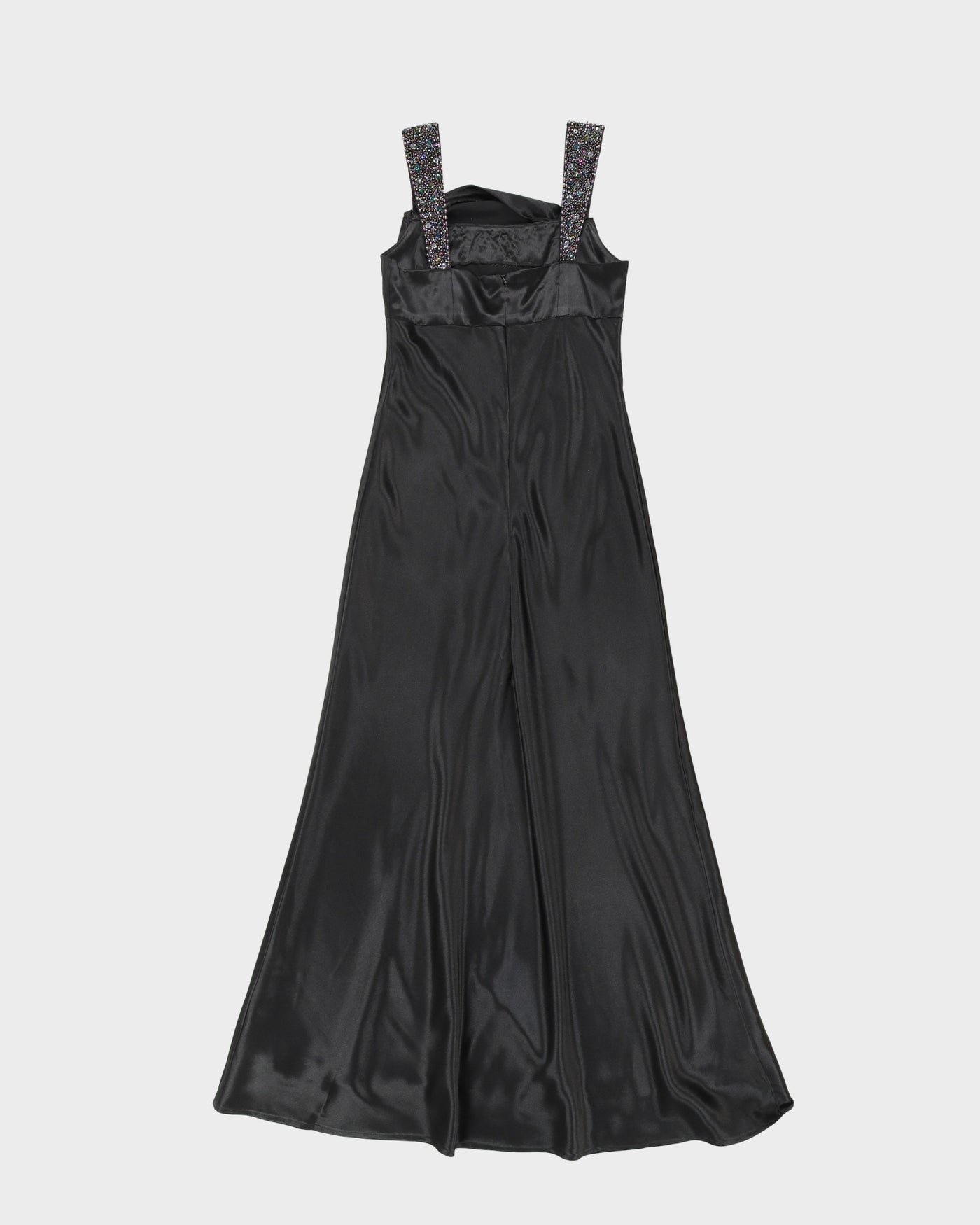 Black Satin Beaded Evening Dress - XS