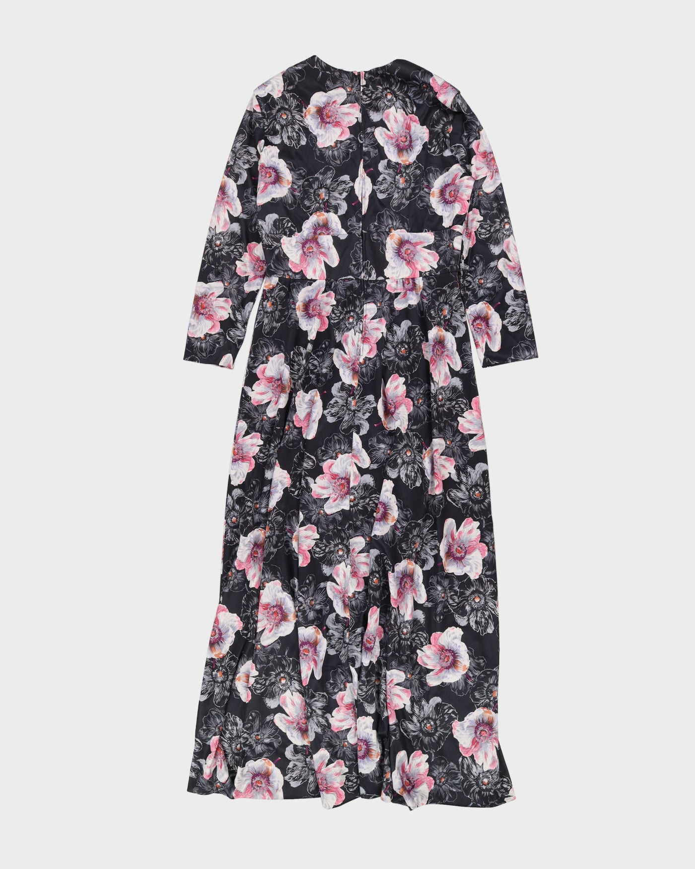 Vintage 1970s Black Floral Maxi Dress - L