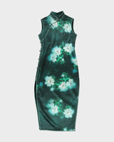 Green Cheongsam Floral Patterned Dress - S