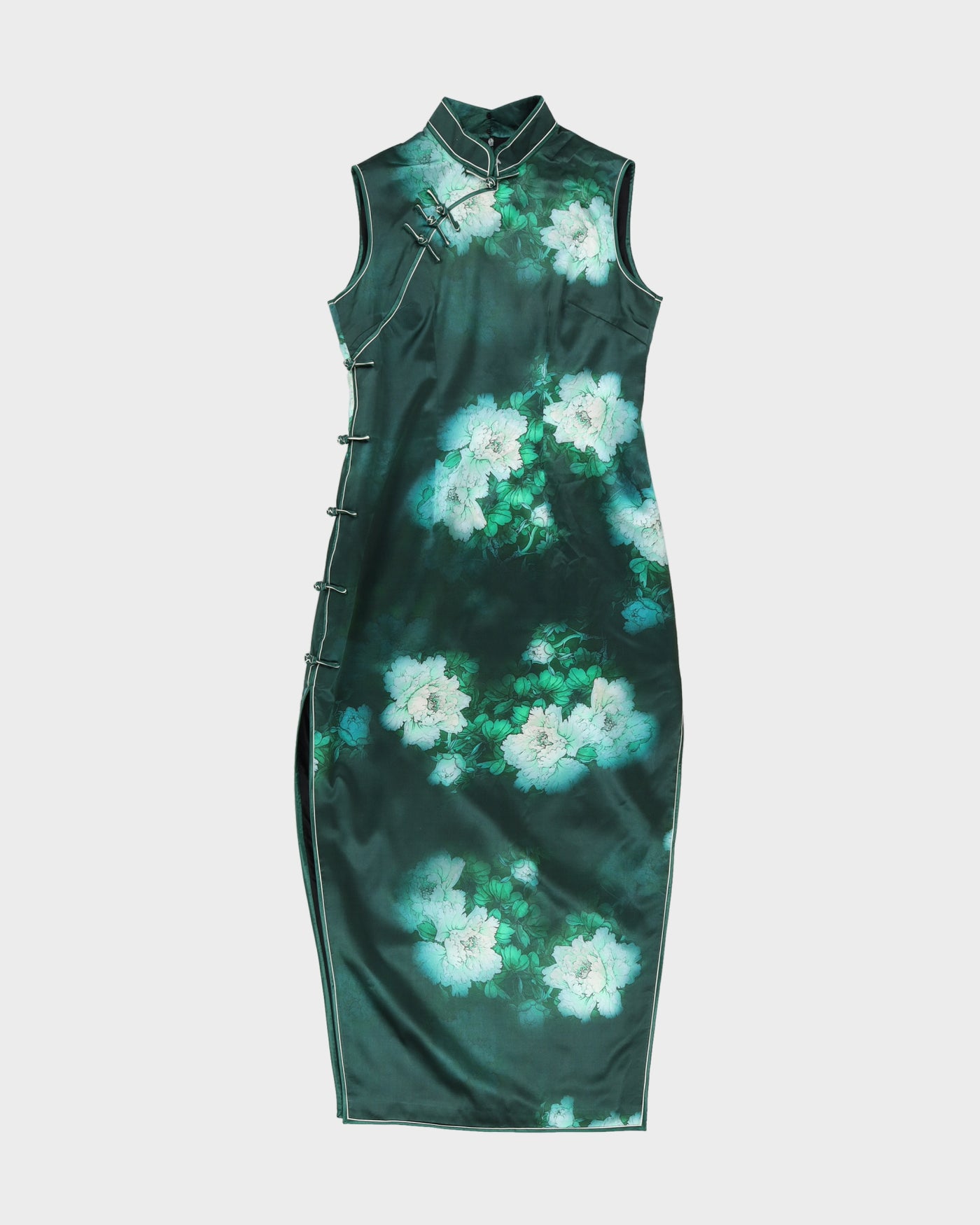 Green Cheongsam Floral Patterned Dress - S