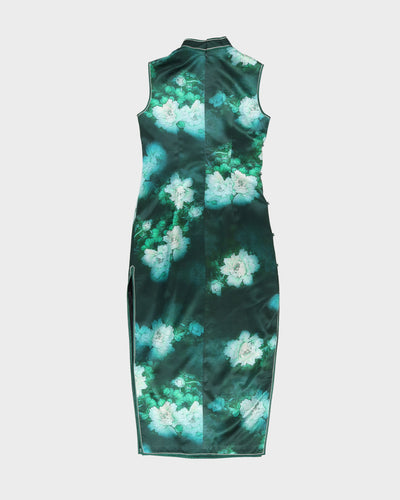 Green Cheongsam Floral Patterned Dress - S
