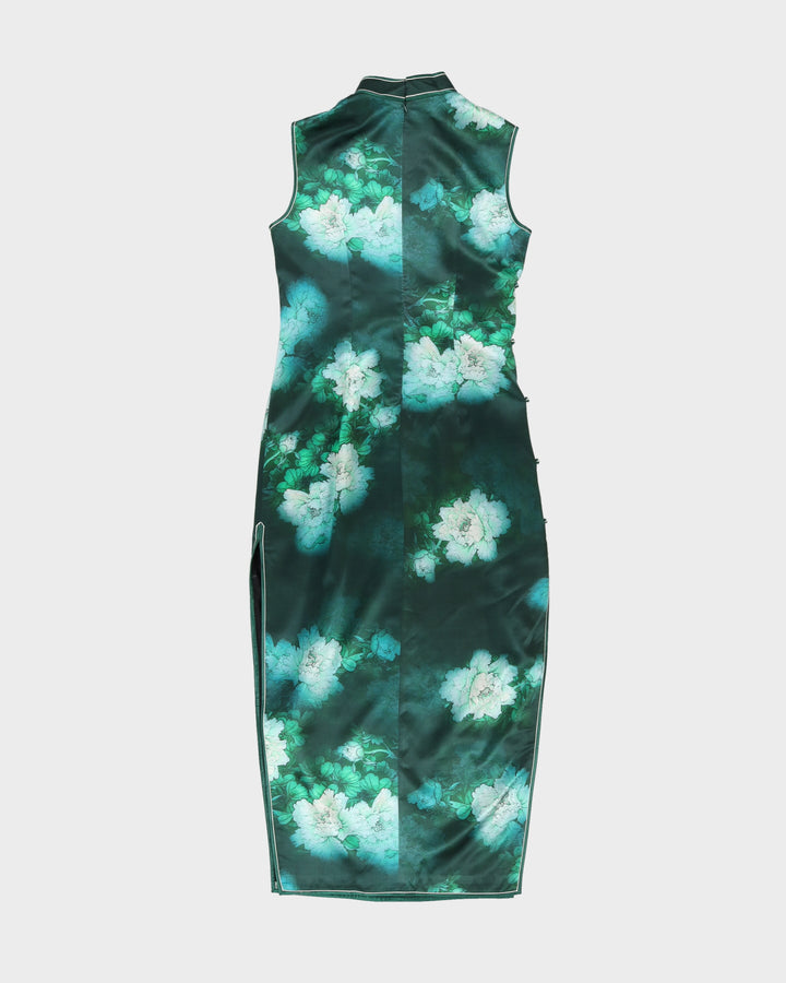 Green Cheongsam Floral Patterned Dress - S