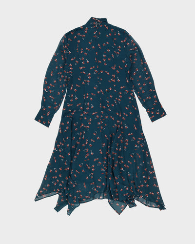 DKNY Teal Floral Patterned Dress - L
