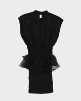1990s Black Lace Peplum Mini Dress - S