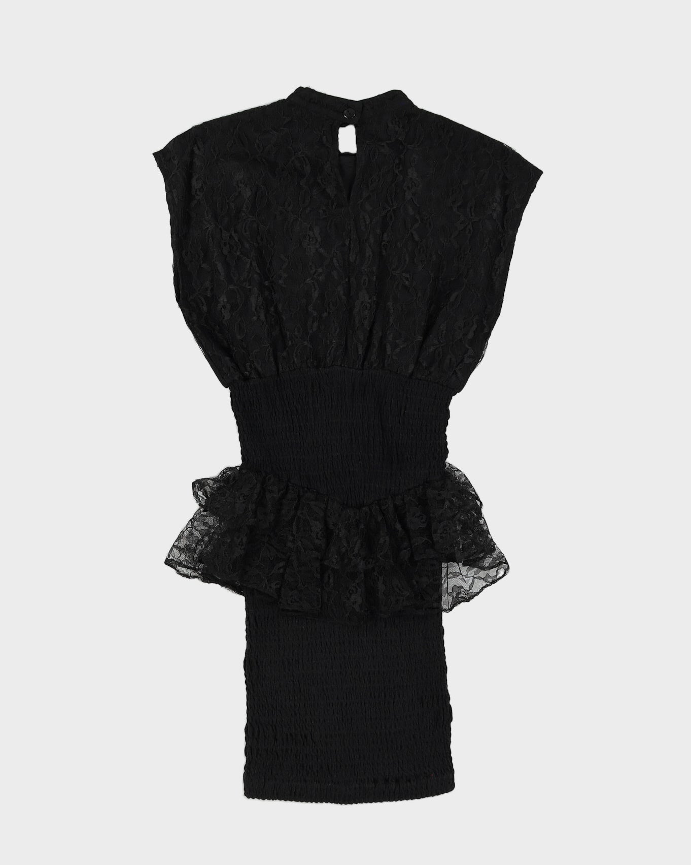1990s Black Lace Peplum Mini Dress - S