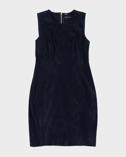 calvin klein blue suede dress NWT Womens Calvin Klein Sleeveless Scuba Suede Sheath Dress Indigo Blue 10