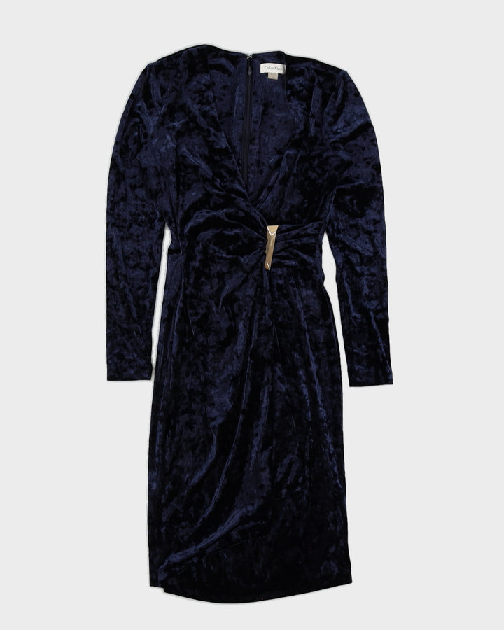 Calvin Klein Blue Velvet Dress - S Rokit Calvin Klein Blue Velvet Dress - S Rokit