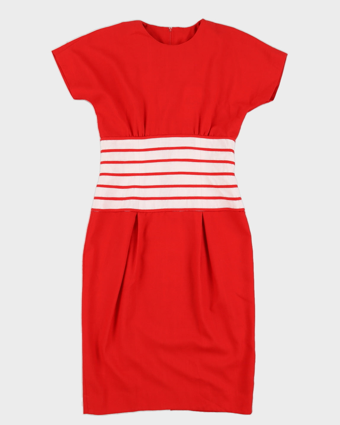 00s Red With A Striped Waist Midi Dress - S
