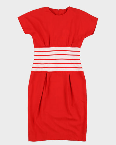 00s Red With A Striped Waist Midi Dress - S