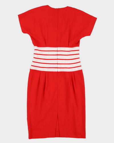 00s Red With A Striped Waist Midi Dress - S