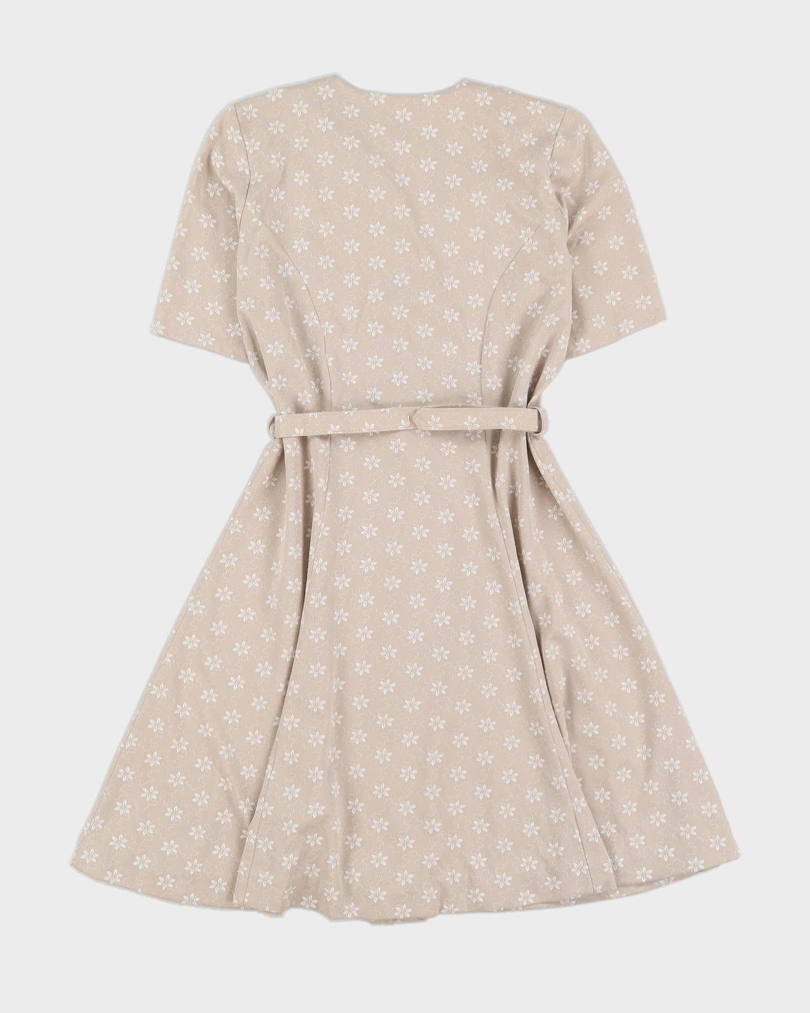 00s Cream Patterned Tea Dress - M