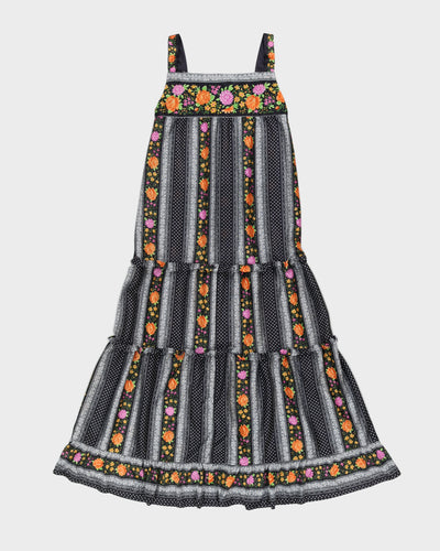 Vintage 1970s Black Patterned Maxi Dress - XS