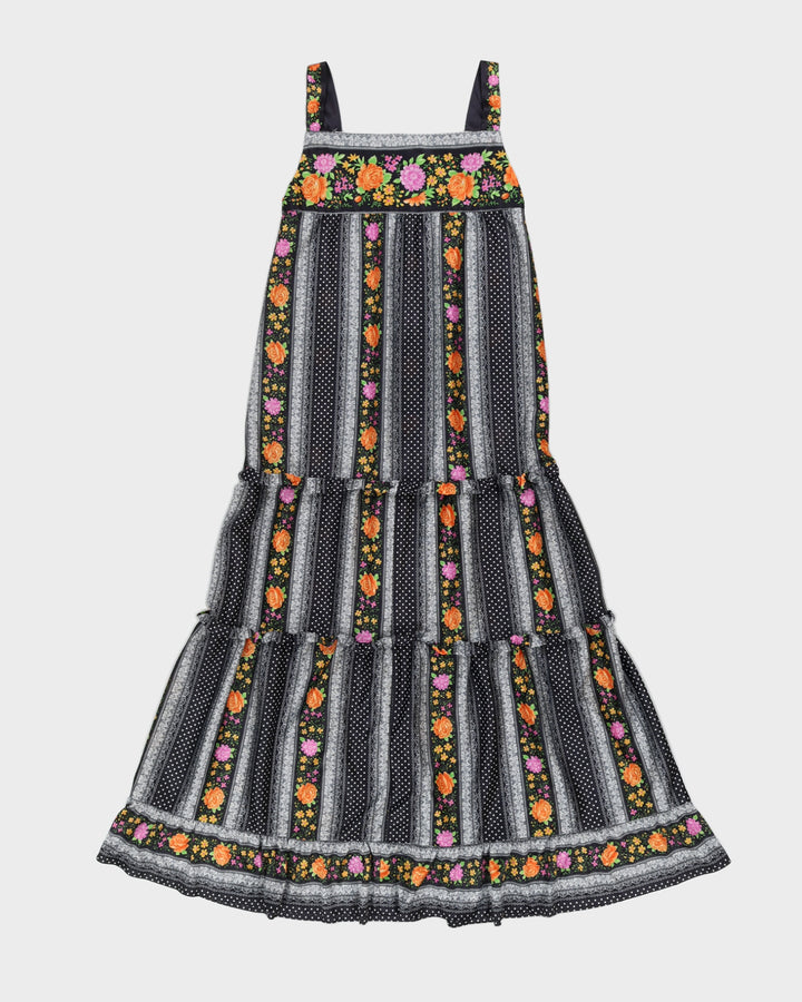 Vintage 1970s Black Patterned Maxi Dress - XS