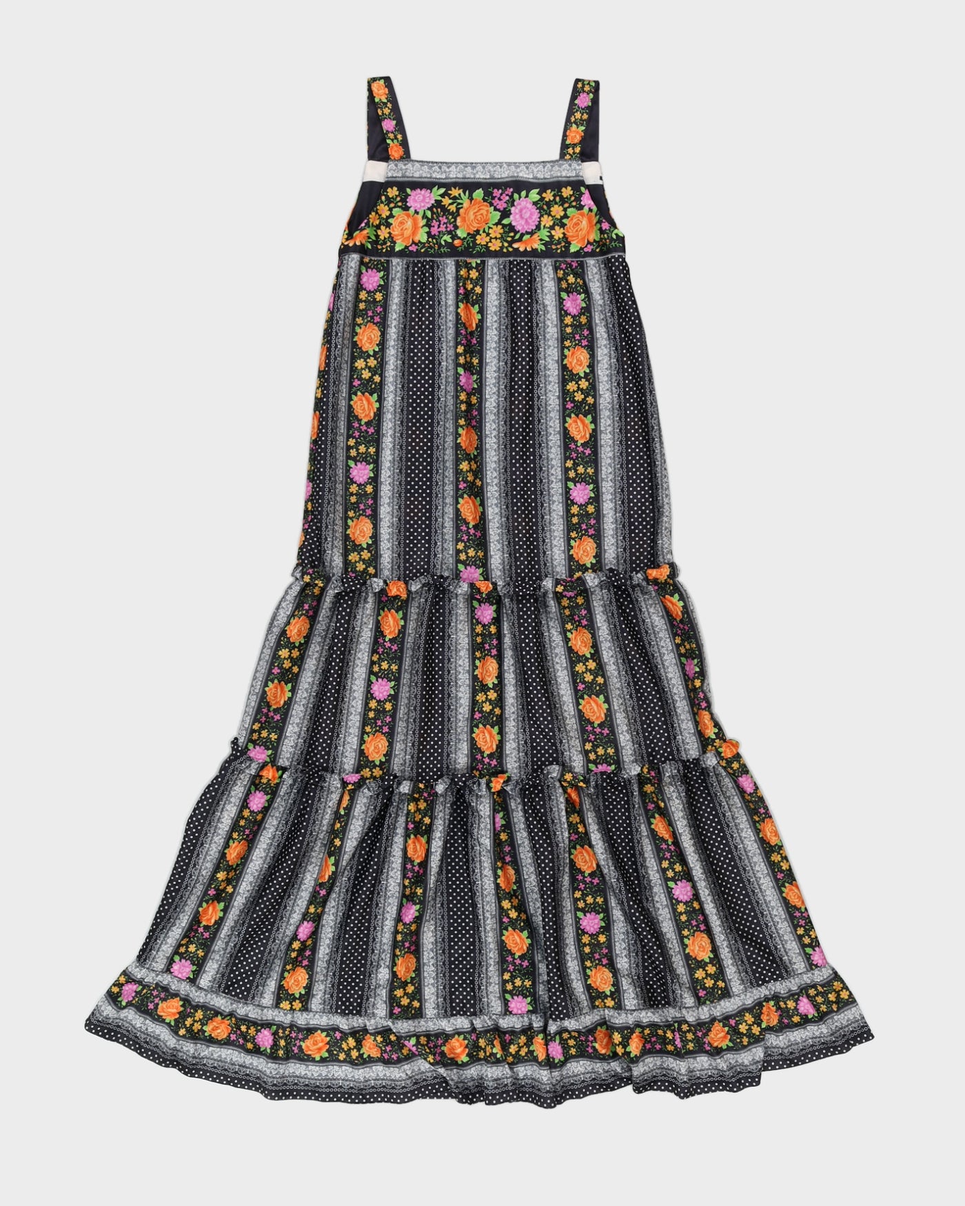 Vintage 1970s Black Patterned Maxi Dress - XS