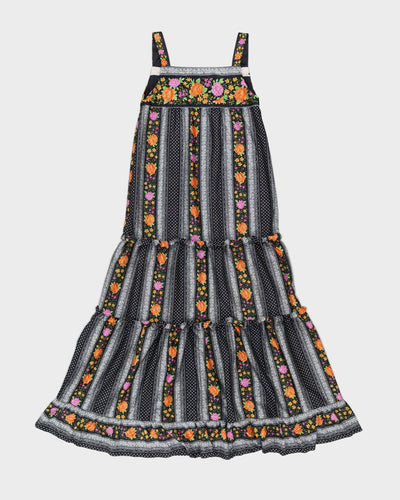 Vintage 1970s Black Patterned Maxi Dress - XS