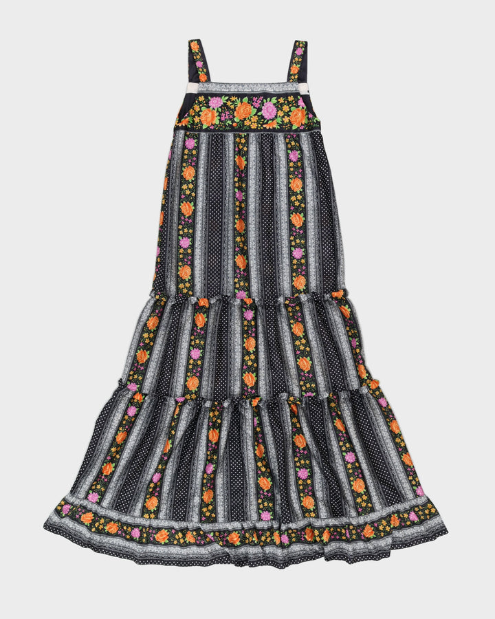 Vintage 1970s Black Patterned Maxi Dress - XS