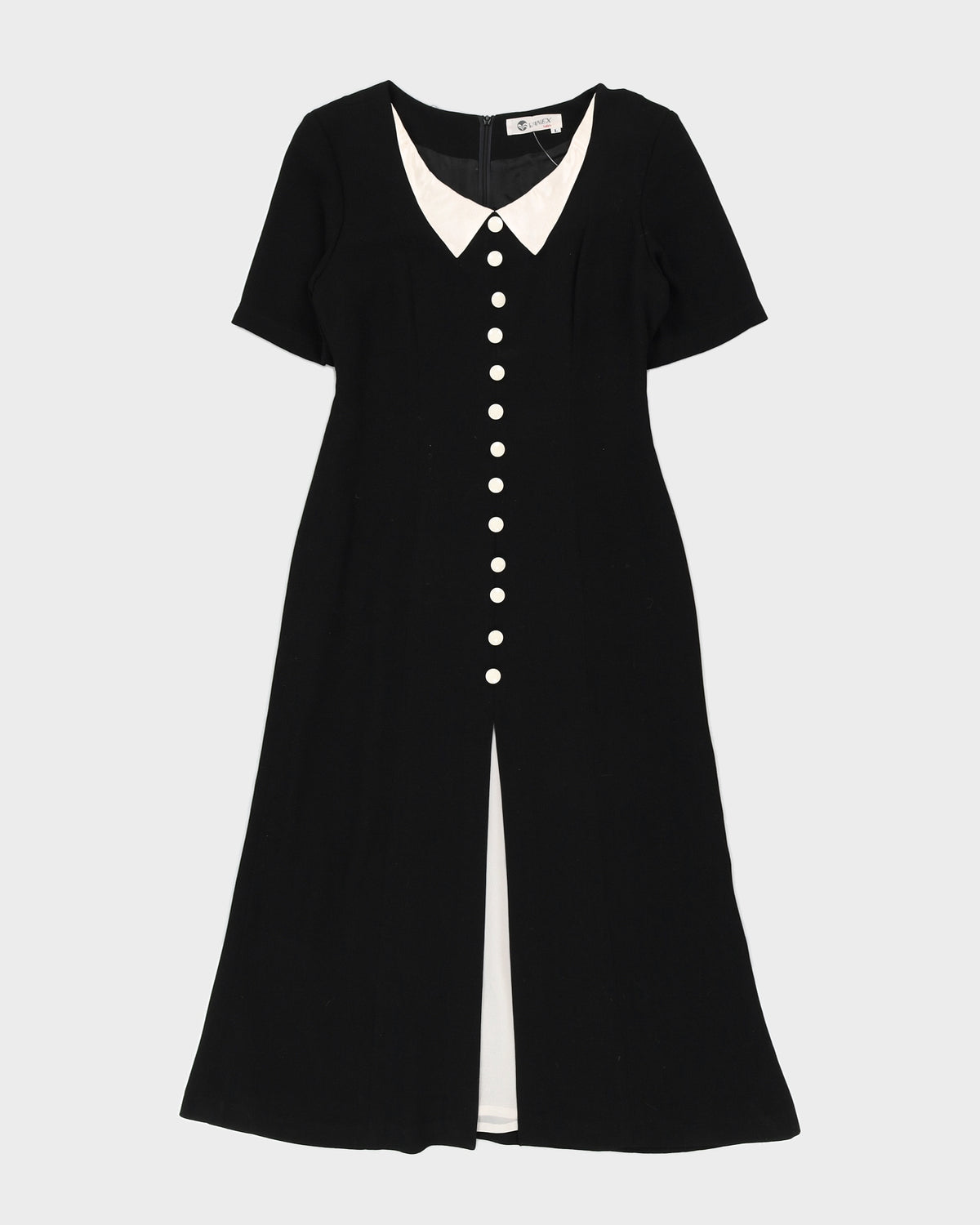 Black With Contrasting Cream Collar Dress - S