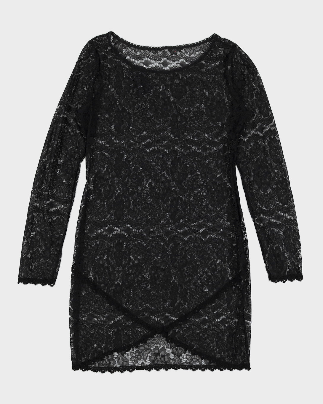 Vintage 1990s Guess Sheer Black Lace Slip Dress - L