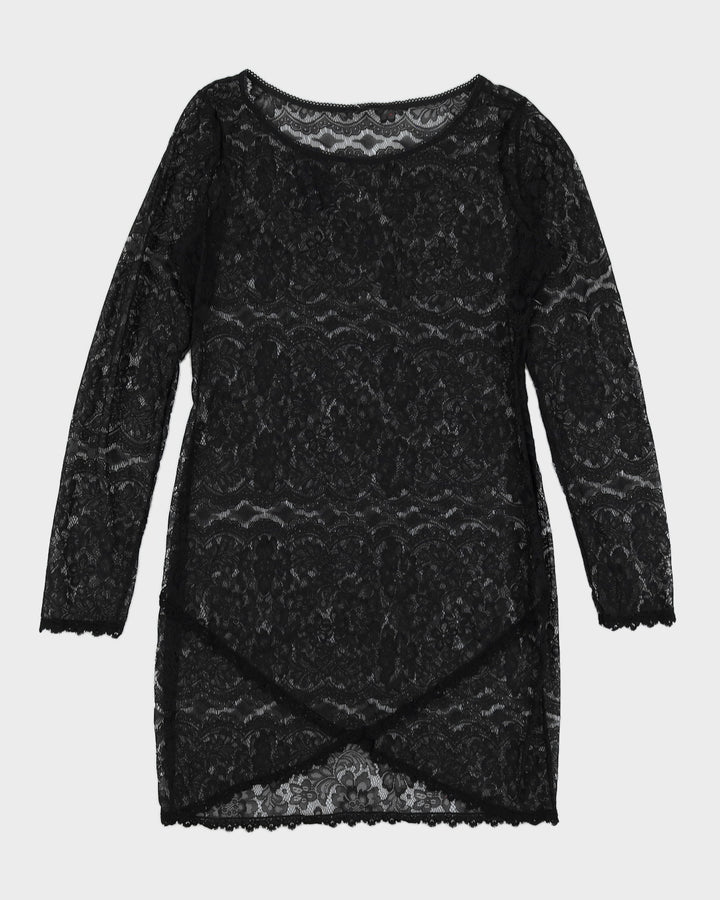 Vintage 1990s Guess Sheer Black Lace Slip Dress - L