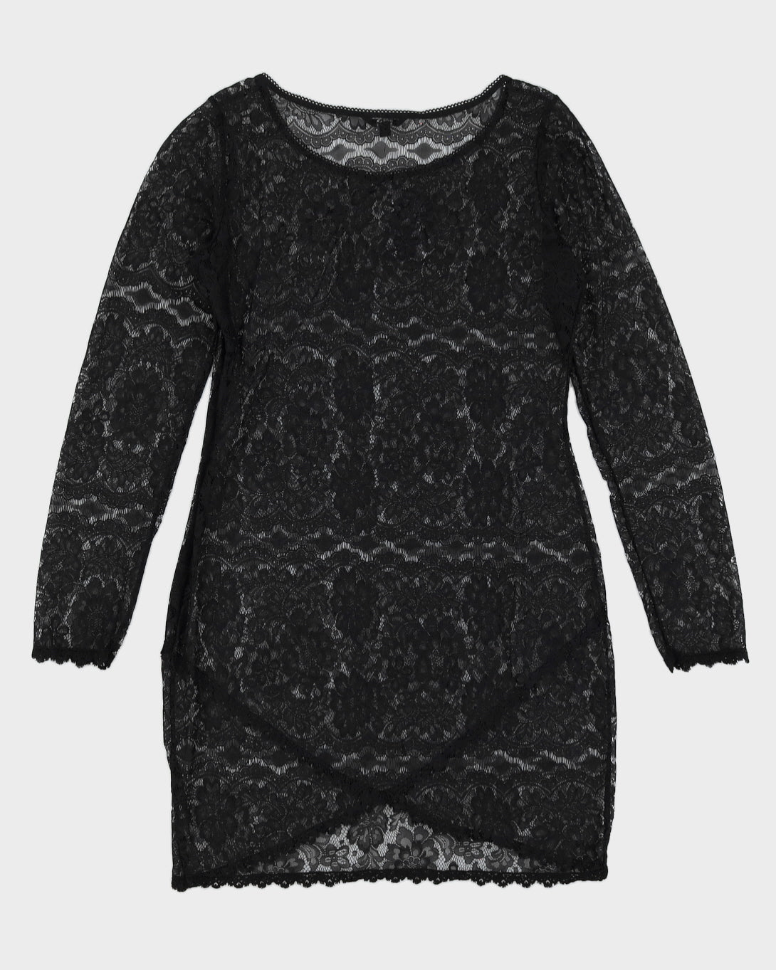 Vintage 1990s Guess Sheer Black Lace Slip Dress - L