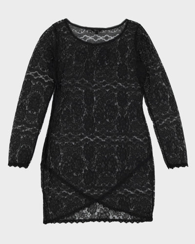 Vintage 1990s Guess Sheer Black Lace Slip Dress - L